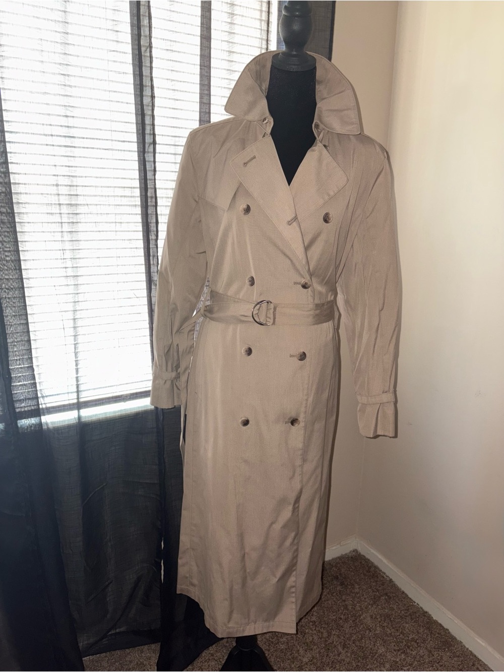 London Fog Beige Double-Breasted Belted Trench Coat